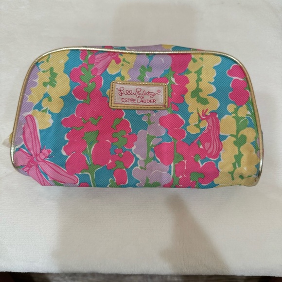 Lilly Pulitzer Estee Lauder Makeup Bag Cosmetic Pouch Case Floral Dragonfly - Picture 2 of 13